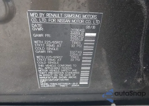 2016 Nissan Rogue Sv z USA, uszkodzony, nr VIN KNMAT2MT0GP735784